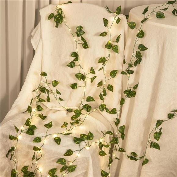 33ft Vine String Lights Battery Operated 100 LED Pothos Garland Indoor Outdoor - Picture 6 of 8